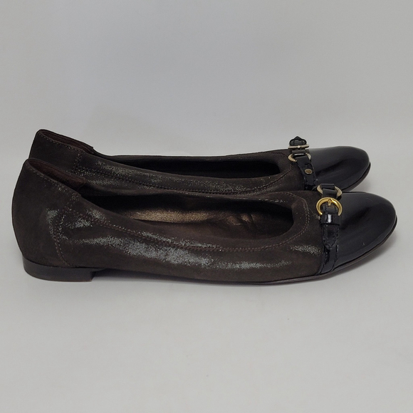 AGL Attilio Giusti Leombruni Brown Suede Patent Leather Slip On Ballet Flats 40 - Picture 2 of 12